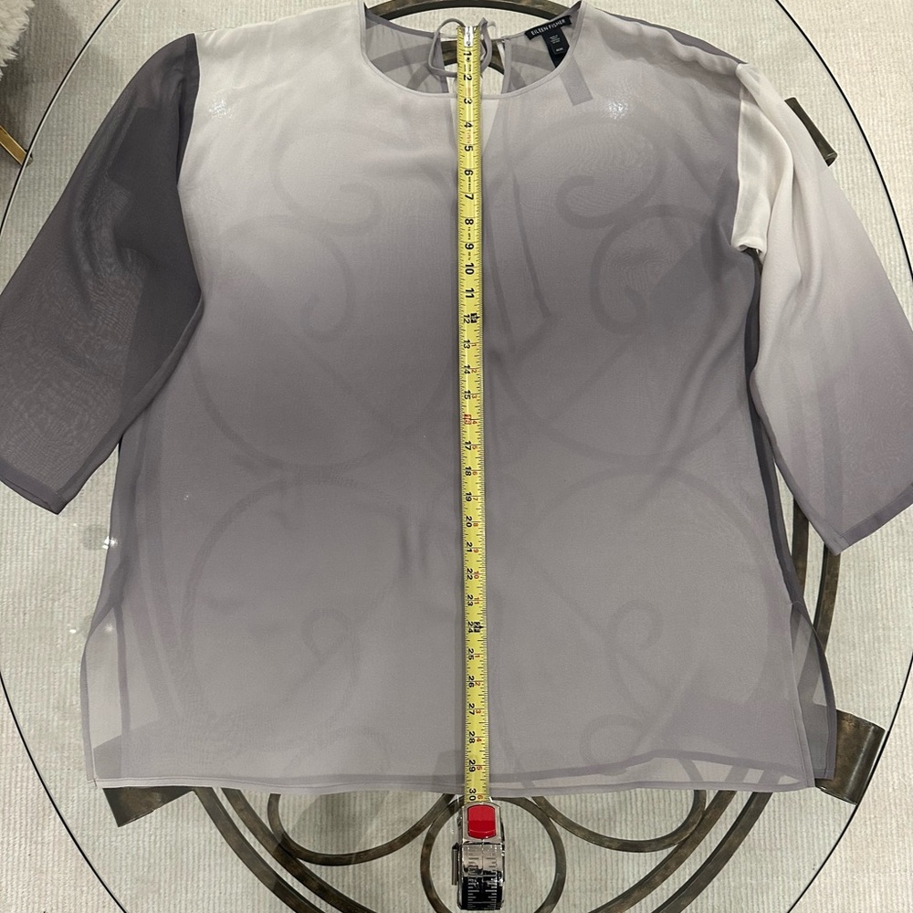 Eileen Fisher Sheer Gray Tunic Blouse - Picture 8 of 9